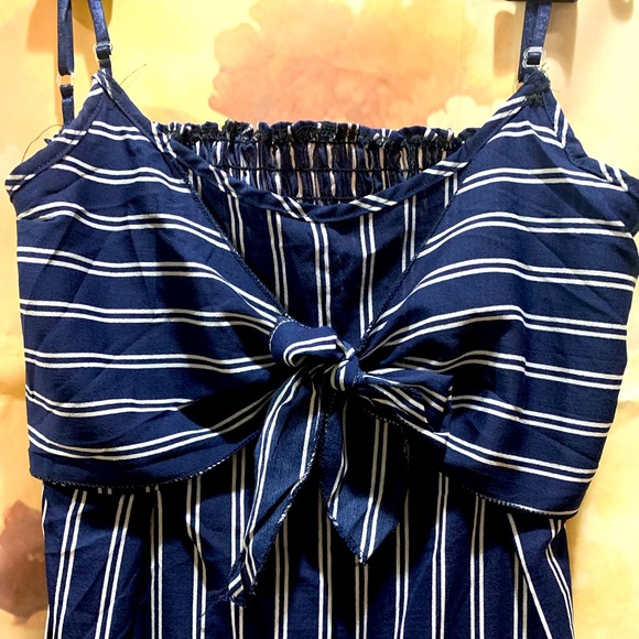 Pinstripe Jumpsuit- Navy and White - Picture 7 of 9